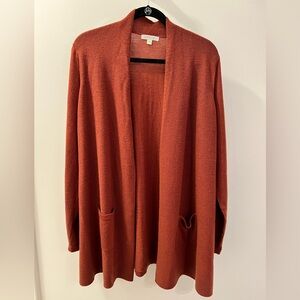 Orvis 100% Merino Wool Cardigan Sweater Open Front Rust L Large